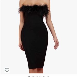 whoinshop Women's Sexy Off Shoulder Feather Bandage Evening Club Party Dress